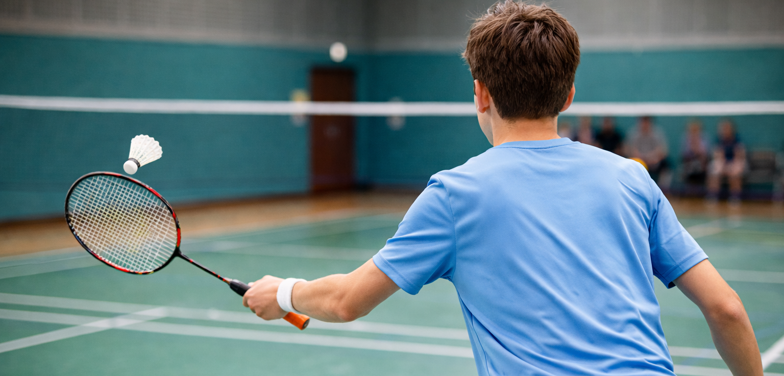 Boy playing badminton